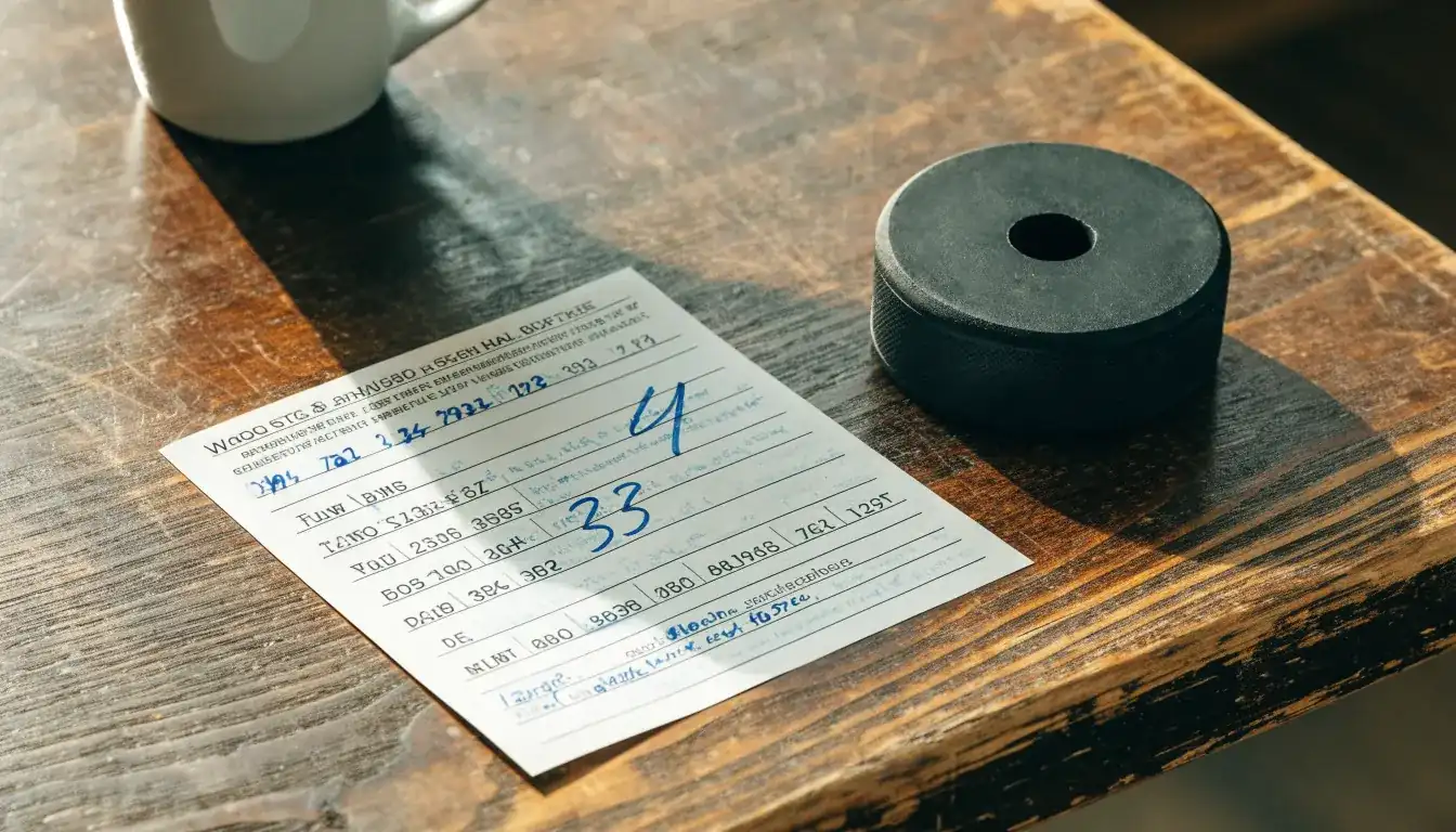 Uma bola de futebol pousada sobre um talão de apostas em branco numa mesa de madeira, à luz do dia