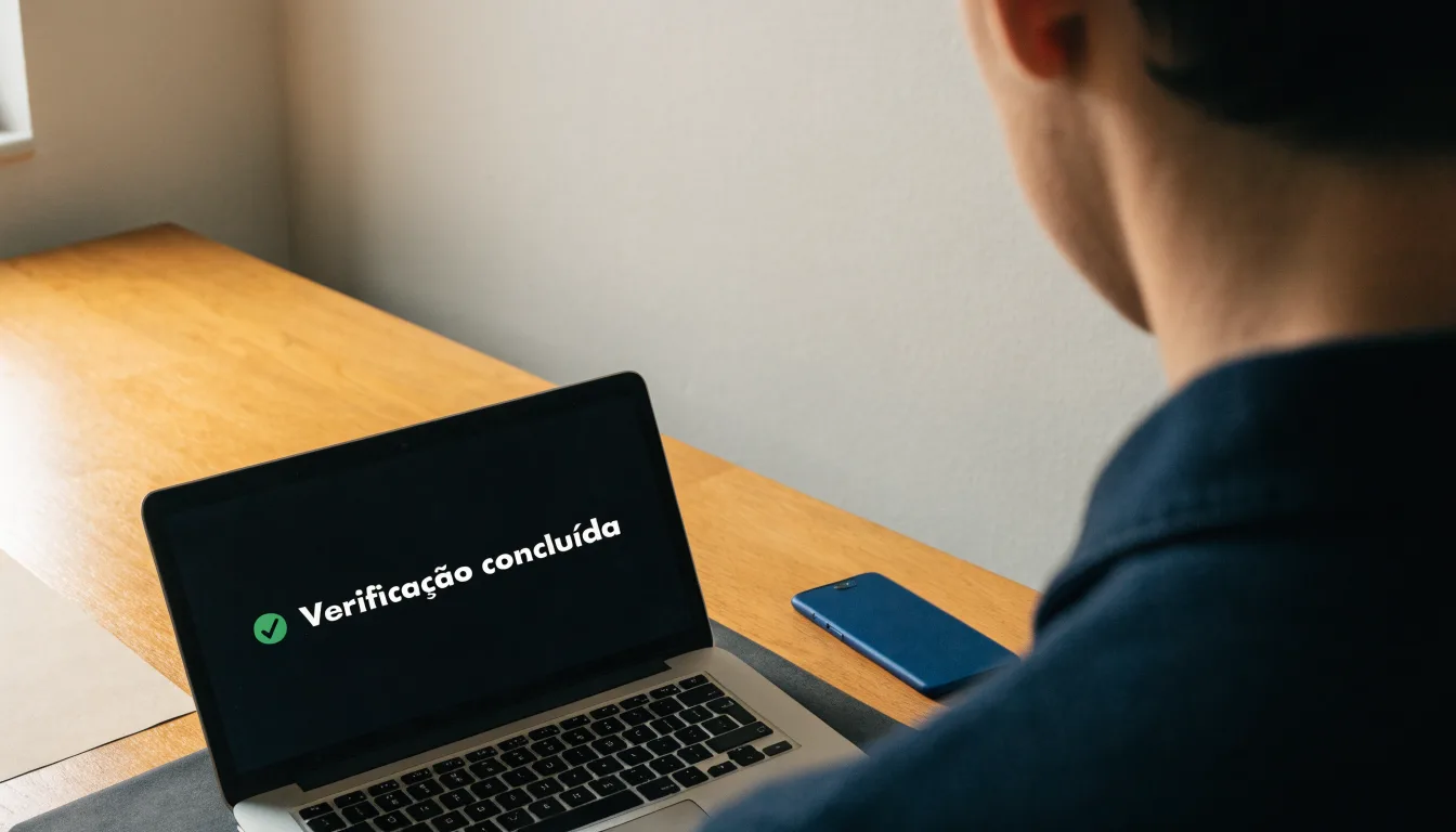 Uma folha de licença em papel com um selo vermelho, pousada numa secretária de madeira ao lado de uma caneta
